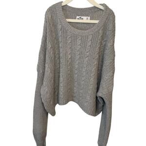 Hollister Gray Cable Knit Crop Sweater XS Y2K Vintage Style Long Sleeves